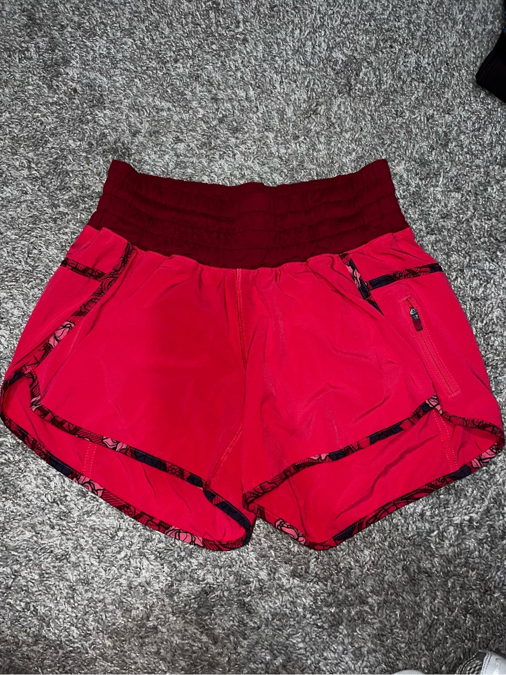 lululemon athletica Women's Athletic Shorts in pink/red with Maroon Waistband